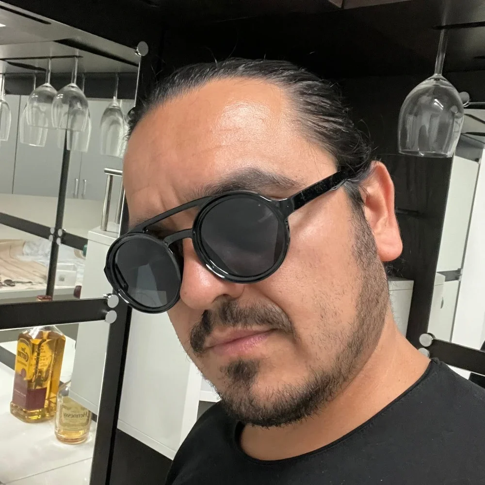 Round‎ Sunglasses Men's Retro Steampunk Style Driving Shades Dark Black Lens New